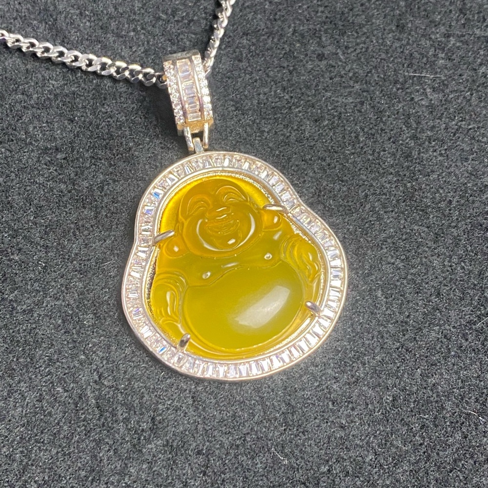 New Yellow Jade Buddha Pendant Charm w/ FREE Necklace & Fast Shipping